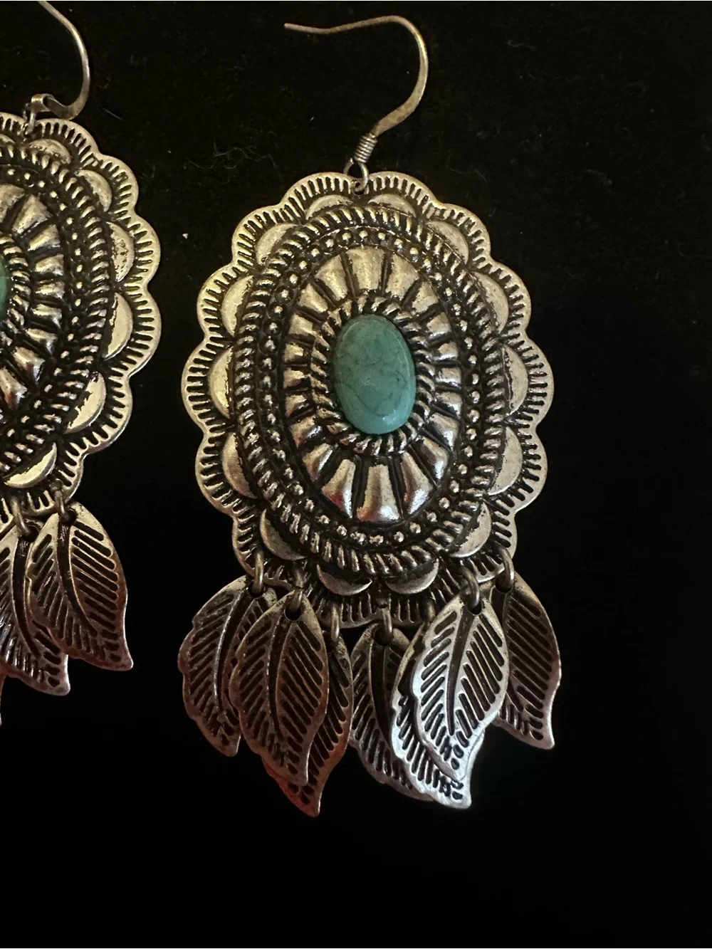 Southwestern Style Concho  Silver Tone Dangle Earrings